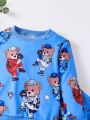 SHEIN Kids EVRYDAY Toddler Boys' Cartoon Printed Sweatshirt And Sweatpants Set