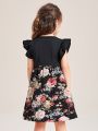 SHEIN Kids EVRYDAY Toddler Girls Floral Panel Ruffle Trim Dress