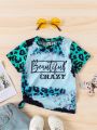 Young Girl Lovely Casual Lady-Like Style Sporty Tie Dye English Printed Short Sleeve Tee For Summer