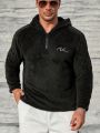 SHEIN Extended Sizes Men Plus Letter Embroidery Zipper Front Teddy Hoodie