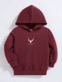 SHEIN Kids EVRYDAY Young Boy Antler & Slogan Graphic Hoodie