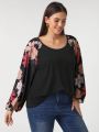 Pamile Plus Size Women's Flower Print Drop Shoulder Sleeve T-shirt
