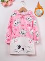 Toddler Girls' Lovely Cat Pattern Hooded Fleece Dress