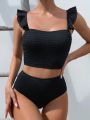 SHEIN Swim Classy Women'S Frilled Trim Vest Top Cami Bikini Set