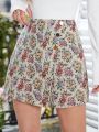 SHEIN Frenchy Button Decor Jacquard Wrapped Skort