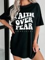 Slogan Graphic Drop Shoulder Tee