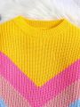 Tween Girl Chevron Pattern Colorblock Sweater