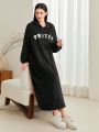 SHEIN Mulvari Hooded Letter Print Hoodie Dress