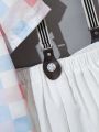 SHEIN Kids FANZEY Toddler Boys' Fitted Elegant Grid Necktie Shirt And Suspender Pants Gentlemen Suit 2pcs/set