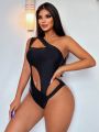 SHEIN Swim BAE Solid Color Hollow Out Sexy One Piece Swimsuit