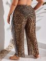 SHEIN Swim Vcay Plus Size Leopard Print Ruffled Hem Cover Up Long Pants