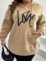 Plus Letter Graphic Kangaroo Pocket Drawstring Hoodie