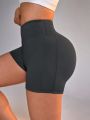 SHEIN Yoga Basic Peach Butt Lifting Yoga Elastic High Waisted Running Fitness Seamless Shorts