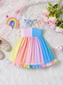 Baby Girls' Sweet Rainbow Colored Spaghetti Strap Princess Dress For Summer (Random Color)