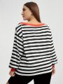 SHEIN Essnce Women's Plus Size Striped Lantern Sleeve T-shirt