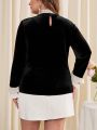 SHEIN Privé Plus Size Elegant Patchwork Long Sleeve T-shirt