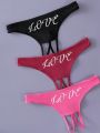 Women's Valentine's Day Sexy Letter Pattern Open Crotch Panties