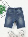 Toddler Boys' Sand Blasting + Printing And Dyeing + Distressed + Embroidered Denim Shorts