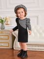 SHEIN Baby Girl Houndstooth Print Puff Sleeve Dress