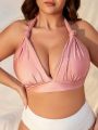 SHEIN Swim Mod Plus Size Tie Detail Backless Bikini Top