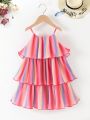 SHEIN Kids SUNSHNE Young Girl'S Gorgeous Fashionable Sleeveless Camisole Loose Multi-Colored Pleated Cake Skirt Dress For Summer