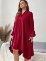 EMERY ROSE Women's Plus Size Loose Fitting Lantern Sleeve Design Dress