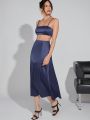 Luxe Womens Satin Bralette And Skirt Set