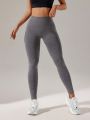 Yoga Basic Seamless Back V-Waist Pleated Sports Leggings