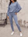 SHEIN LUNE Hooded Sweatshirt And Sweatpants Set With Text Pattern