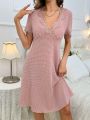 Lace Panel Solid Color Short Sleeve Sleep Dress