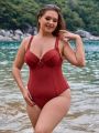 SHEIN Swim Basics Plus Size Solid Color One Piece Swimsuit