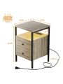 GINRGINR LED Nightstand Charging Station, Wood Nightstand with 2 Deep Drawers & Shelves,  Bed Side End Table for Bedroom & Living Room, Rustic Brown, Rustic Grey, 15.7