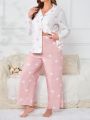 Plus Heart Print Contrast Piping PJ Set