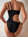 SHEIN Swim Basics Ladies' Hollow Out One-Piece Swimsuit In Solid Color
