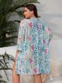 SHEIN Swim Vcay Plus Size Women'S Floral Printed Open Front Kimono