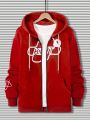 Manfinity Homme Men's Letter Printed Zip Up Hoodie With Drawstring