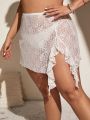 SHEIN Swim Chicsea Plus Size 1pc Ruffle Trim Asymmetric Hem Lace Cover Up Skirt