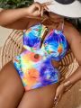 SHEIN Swim SXY Plus Size Tie Dye Cut-Out One Piece Swimsuit