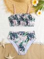 Teenage Swimwear Set With Plant Print