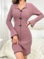 Leisure Women'S Color Block Satin Sleepwear Dress With Decorative Bowknot And Lace Trim