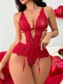 Women'S Burgundy Sexy Lingerie 2pcs/Set (Valentine'S Day Collection)