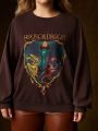 HOUSE OF THE DRAGON X SHEIN Plus Size Oversized Dragon And Letter Print Drop Shoulder Sweatshirt