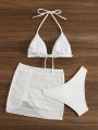 SHEIN Swim Basics Ladies' Textured Halter Neck Bikini Swimsuit Set (3pcs)