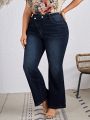 SHEIN LUNE Plus Size Water Wash Flared Jeans With Staggered Waist