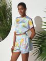 Shwetha Anand Designs Abstract Floral Batwing Crop Top And Paper Bag Shorts