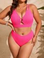 SHEIN Swim Vcay Plus Size Women's Solid Color Hollow Out Swimsuit Set