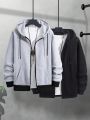 Men 2pcs Zip Up Drawstring Thermal Lined Hoodie Without Tee