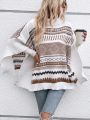 Geo Pattern Batwing Sleeve Turtleneck Poncho