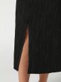 Michelle Plus Slit Front Textured Skirt
