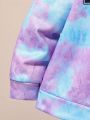 Teen Girls' Letter Print Tie Dye Inner Lined Hoodie And Sports Pants Two Piece Set For Warmth